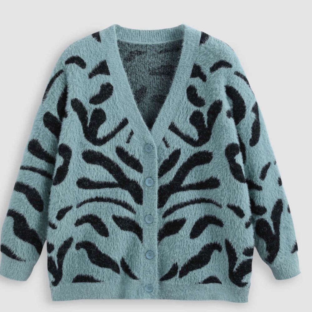 Cider curve plus animal print vneck cardigan